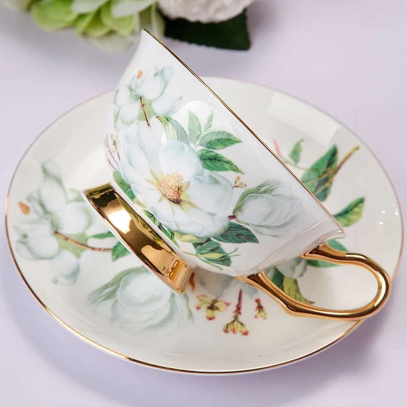 Bone China Coffee Set Flower Design British Porcelain Tea Set Ceramic Pot Creamer Sugar Bowl Teatime Teapot Coffee Cup Mug