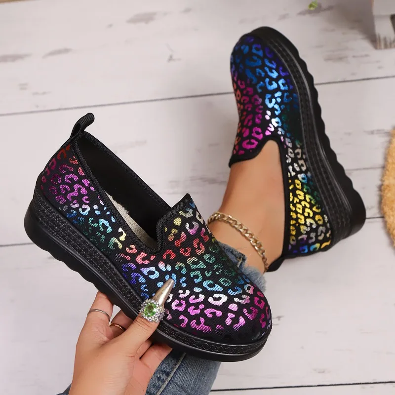 

2025 женские модные леопардовые лоферы без шнуровки в стиле пэчворк, новинка 2025 года, повседневная женская обувь высокого качества на массивном каблуке и платформе больших размеров