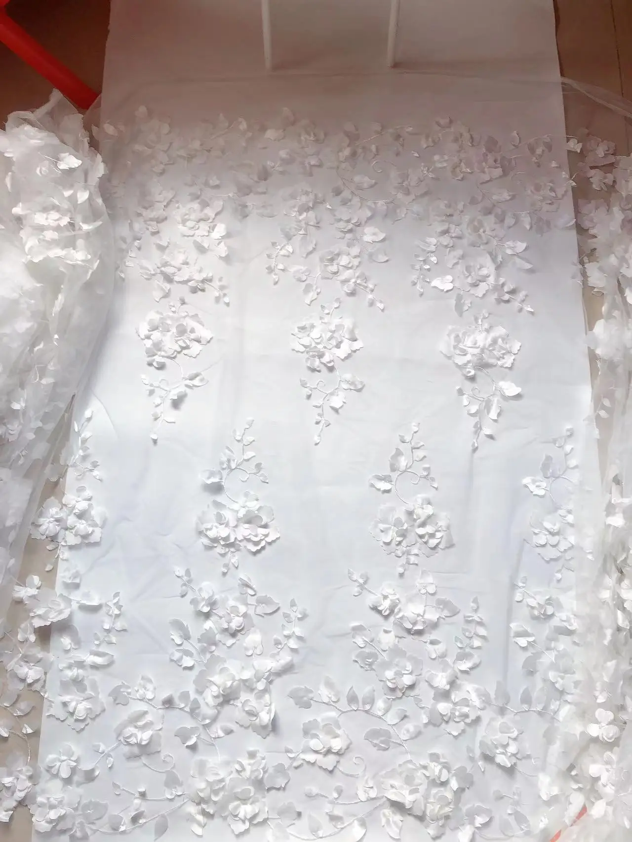 BeautifulPretty Design  White Color Africa Lace With 3D Flowers  French Tulle Mesh Fabric for Party Dresses/Wedding  Gown