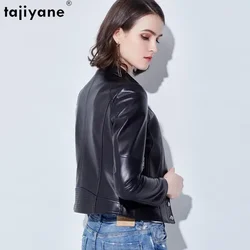 Tajiyane Genuine Leather Jacket Women 23 New Fashion Short Leather Jackets Standing Collar Sheepskin Leather Coat Bicycle Coats