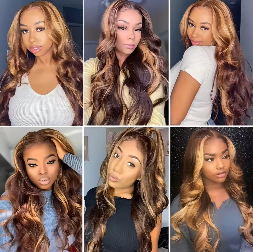 P4 27 Highlight Wig Human Hair Ombre Body Wave 13x6 Lace Front Wig 200 Density Colored Lace Front Human Hair Wigs For Women