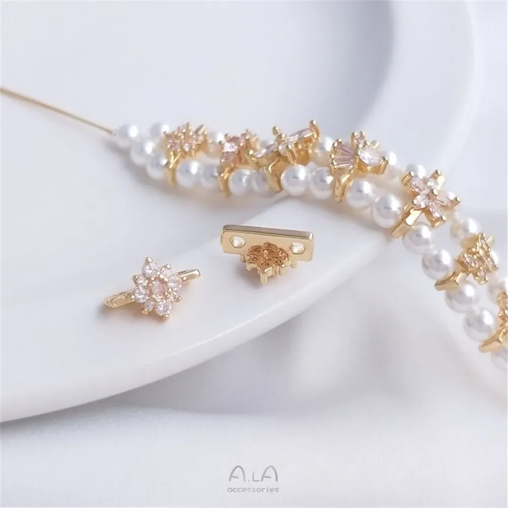 

14K gold with zirconium flowers butterfly double row string pearl spacer double hole spacer beads material jewelry accessories