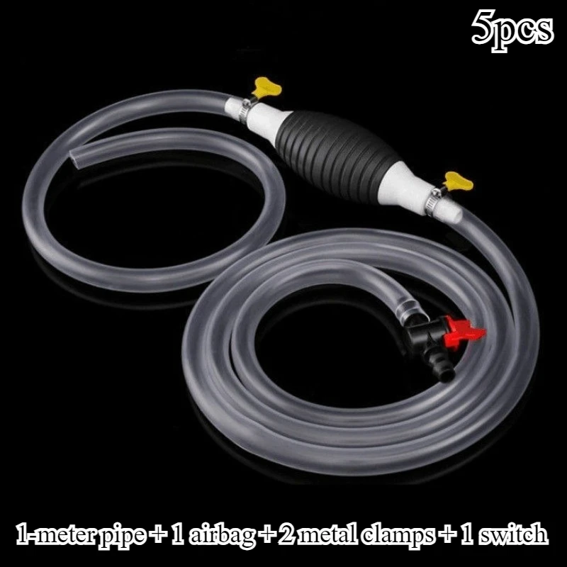 

5шт в комплекте. Портативный всасывающий насос, оснащенный гибким шлангом из ПВХ, с переключателем для контроля расхода и прочным уплотнением.