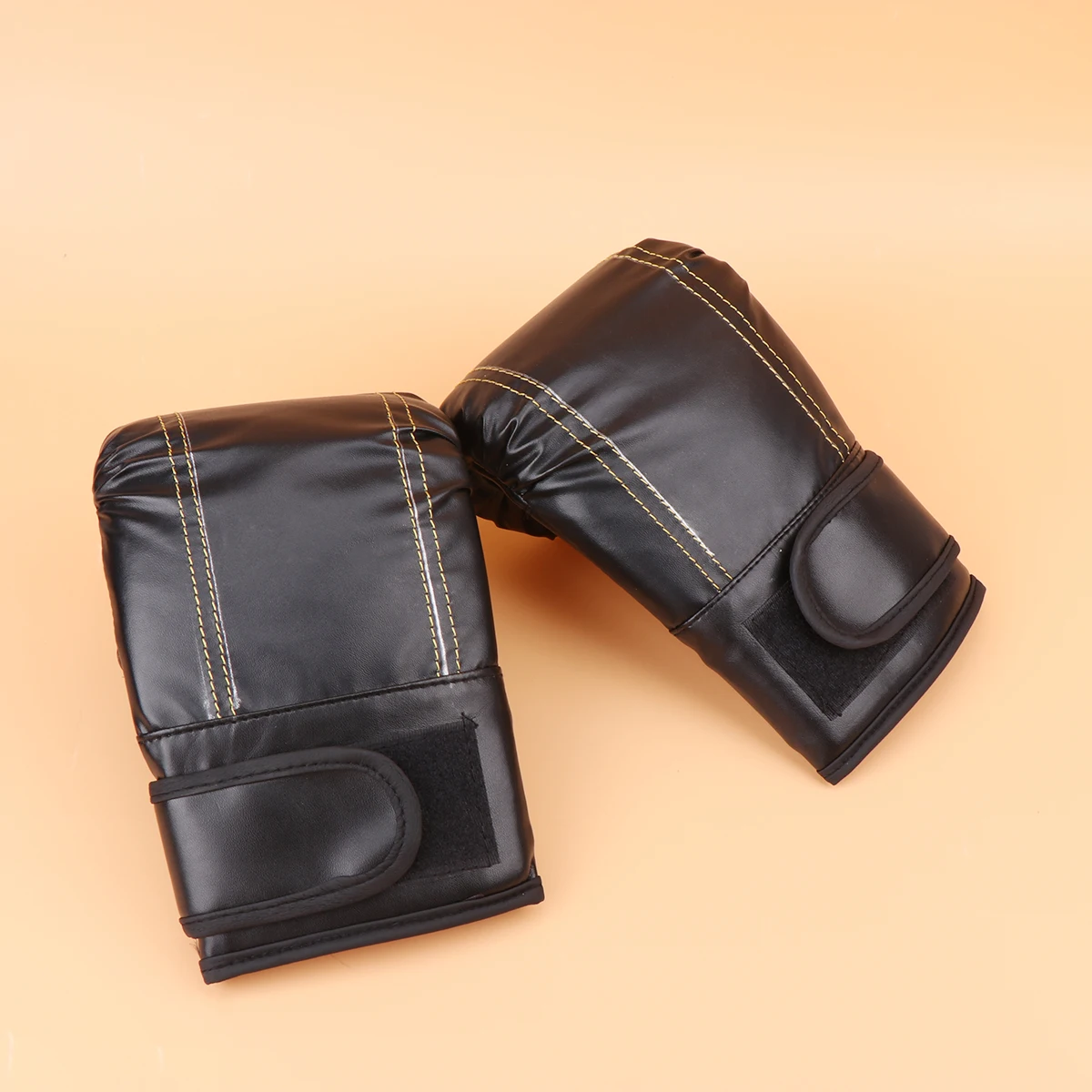 

Boxing Gloves PU Material Black Color Pair Adjustable Wrist Durable Breathable Kickboxing Karate Martial Arts Training Sparring