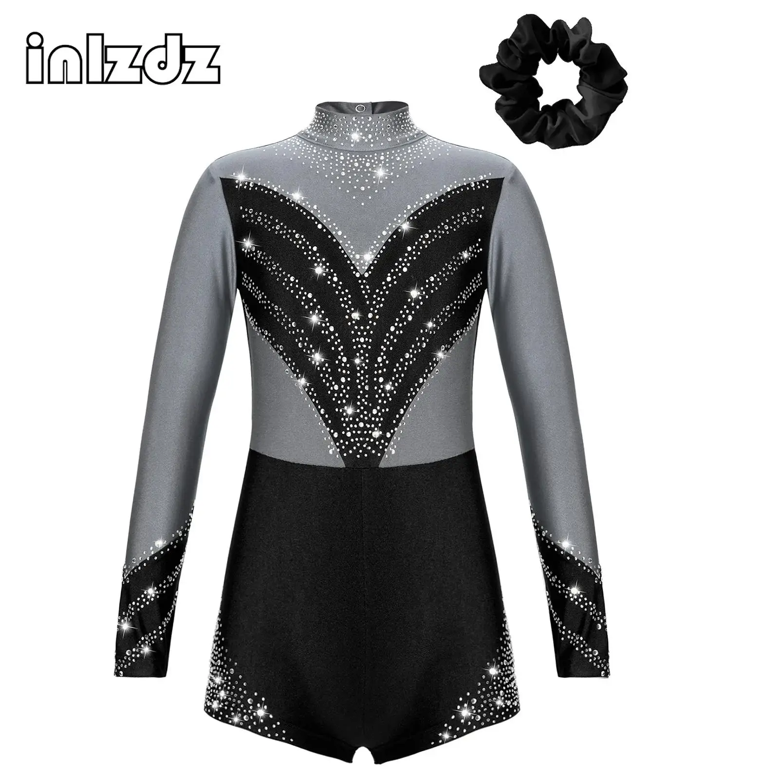 

Kids Girls Gymnastics Boyshorts Leotards Rhinestones Mesh Long Sleeve Ballet Bodysuit Figure Ice Skating Jumpsuit Outfit 5-14Y