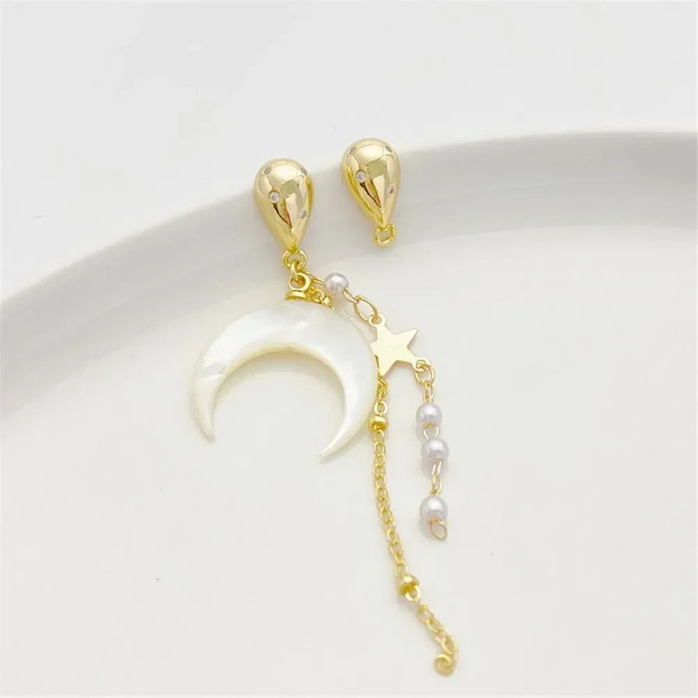 

14K Gold-Color Irregular Semi-circle with Hanging Studs Silver Needles Handmade DIY Earrings Ear Jewelry Material Accessories
