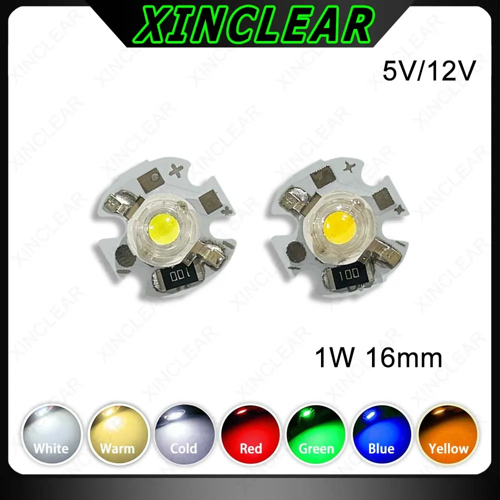 10 sztuk koraliki do lampy LED 1W DC 5V 12V ciepły naturalny biały czerwony zielony niebieski żółty fioletowy chip LED z 16mm gwiazda PCB dla majsterkowiczów 1W lampa