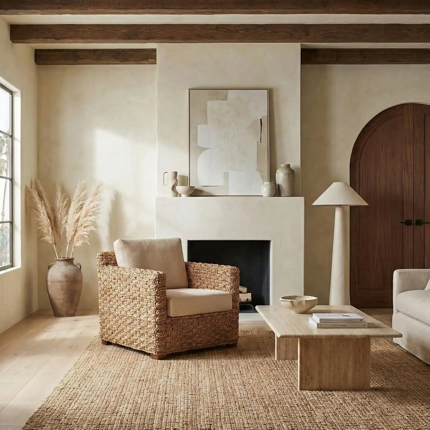 Natural Beige Water Hyacinth Accent Chair with Cushion, Living Room Bedroom Patio Furniture, Fully Assembled, Customized