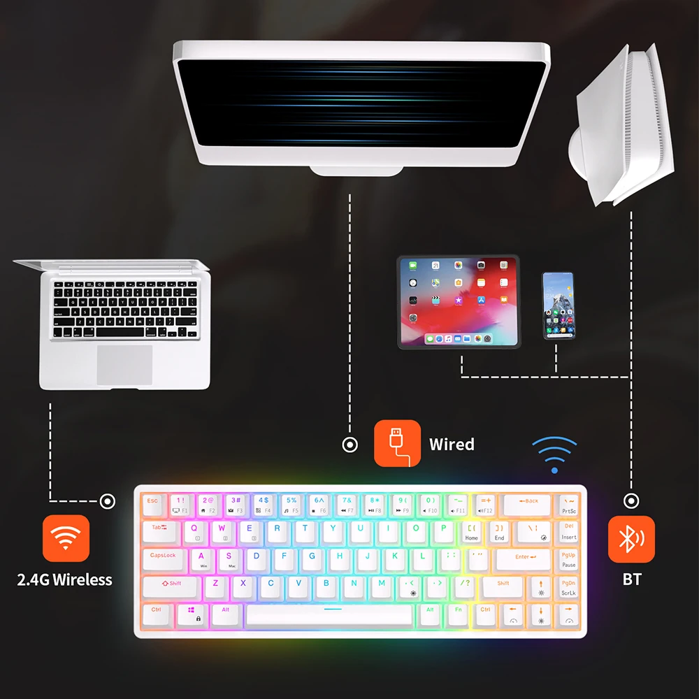 RKG68 Royal Kludge 68 Keys Wireless Mechanical Keyboard Tri-Mode Bluetooth 5.0/2.4G/USB-C RGB Backlit Hot Swap Gaming Keyboards