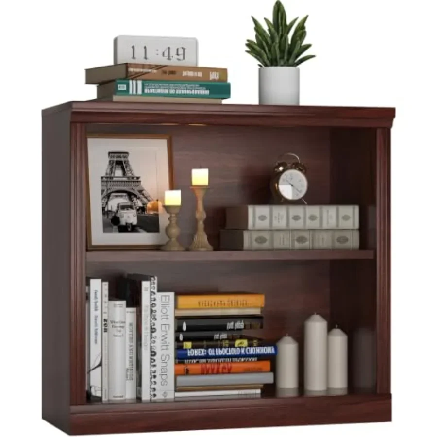 Bookshelf Basic Book Case for living room library office, wooden rustic floor standing shelves, brown, sturdy display cabinet w