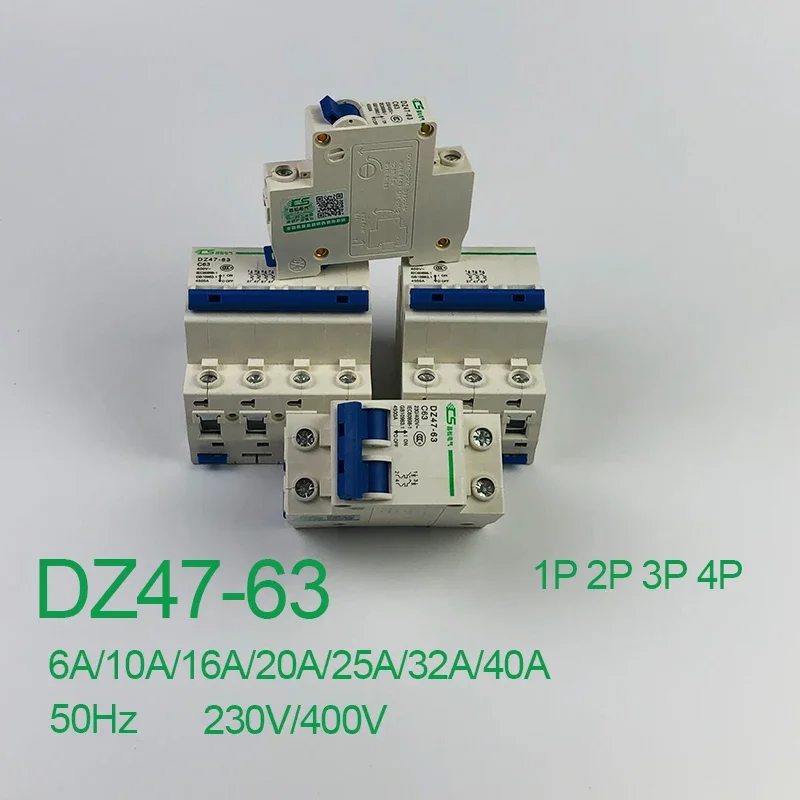 AC230V DZ47-63 C 2P 6A 10A 16A 20A 25A 32A 40A Mini Circuit Breaker Cutout Switch Miniature Household Air Switch 50Hz