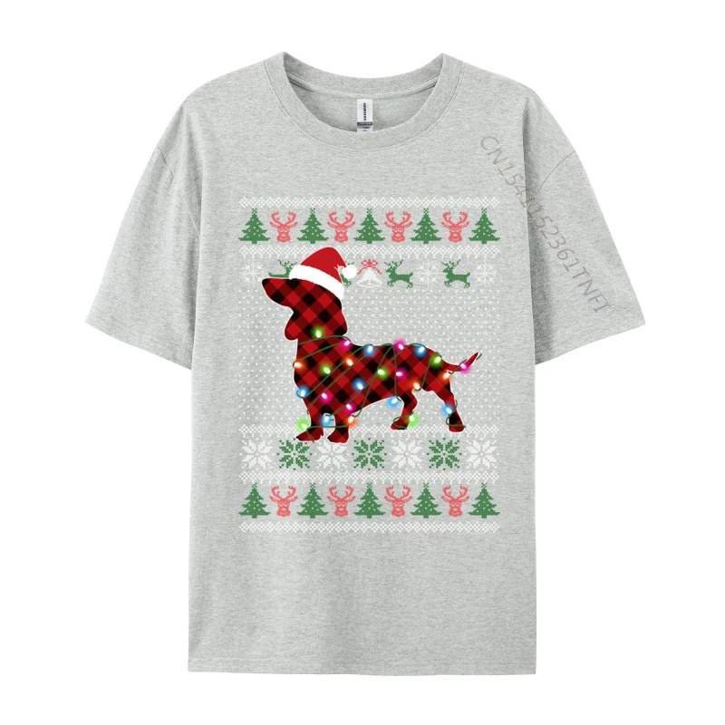 Dachshund Xmas Lights Santa Plaid Red Funny Ugly Christmas T-Shirt Cotton Man T Shirt Custom Popular Tshirts