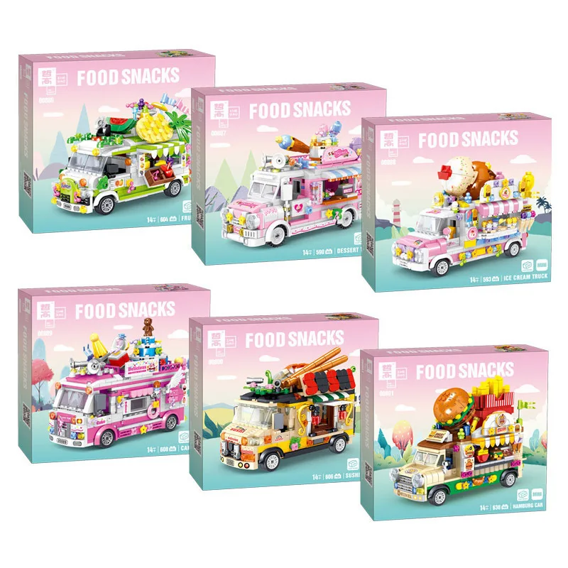 Nowy Mini Burger Samochód Deser DIY Kreatywne Zabawki Edukacyjne Dla Dziewczynek Klocki Konstrukcyjne Zestaw Do Składania Słodki Ciasteczkarnia na Kółkach