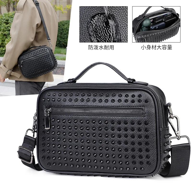 

Fashionable men's new rivet PU black shoulder bag crossbody bag 가방 сумка через плечо bolsos para hombre