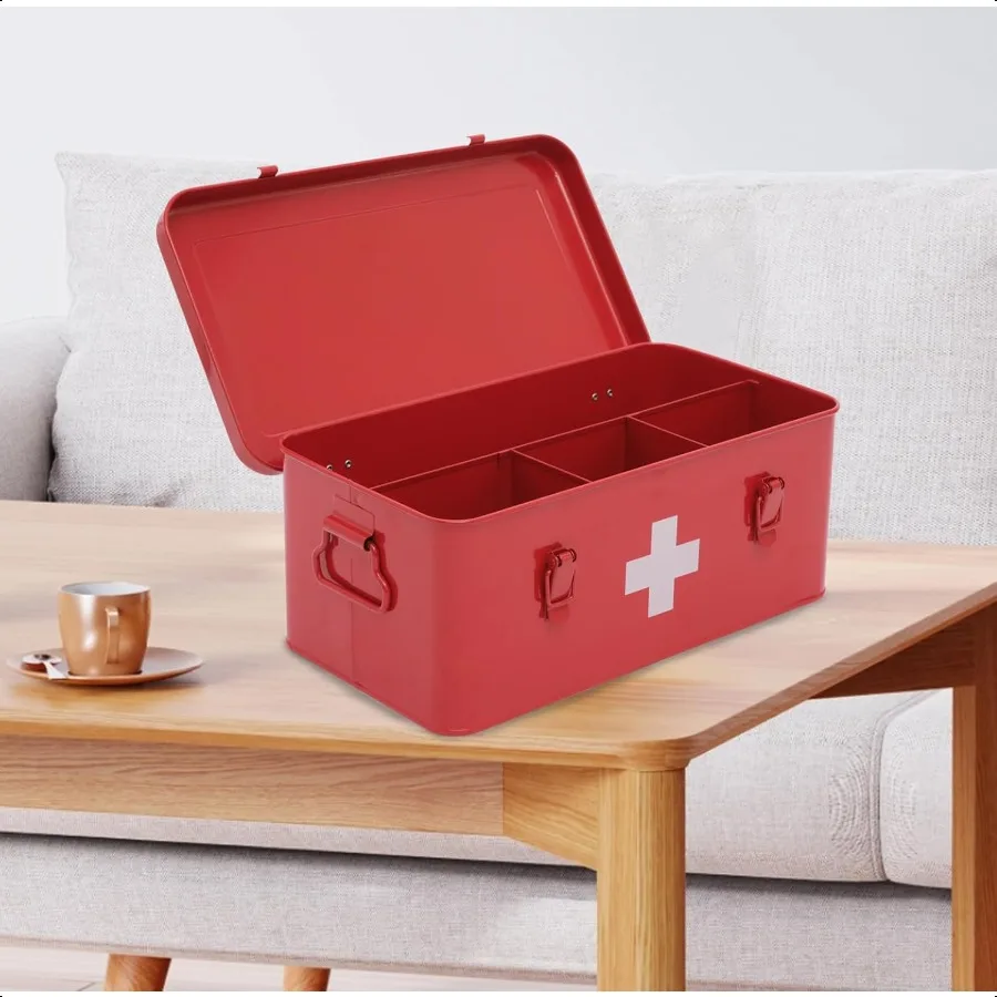 First Aid Box Empty Metal Medicine Box with Safety Lock Medical Storage Organizer First Aid Kit plies Organizer for Emergency S