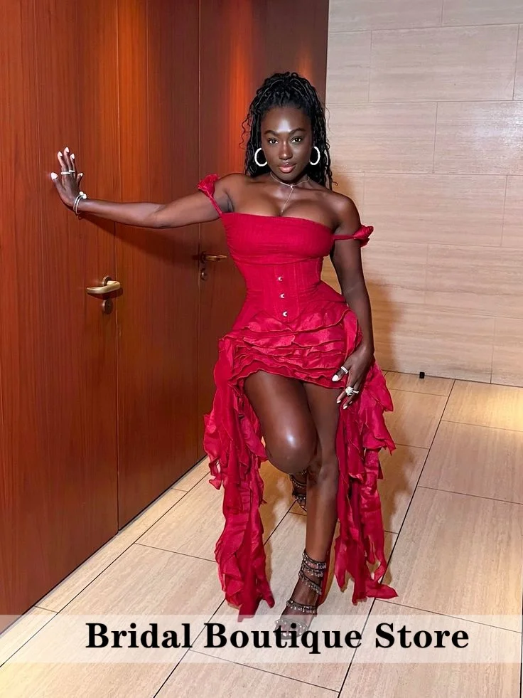 Red Celebrity Sexy Ruffles Birthday Party Prom Party 2026 Show Dnace Party Gown Birthday Designer Hoco Dress Customized view 5