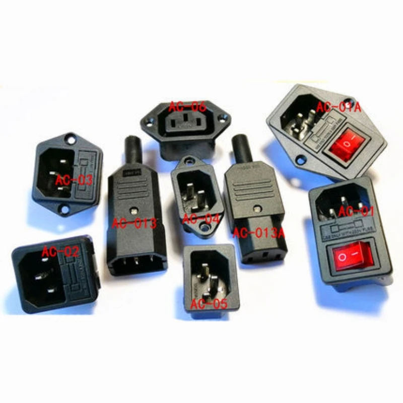 AC-01/02/03/04/05/06 fuse holder switch three-hole power cord charging plug male and female T-shaped socket
