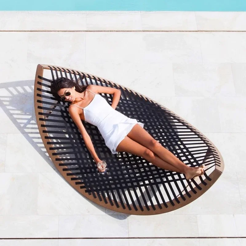 

Outdoor rattan teak bed, balcony leisure waterproof, courtyard garden creative bed furniture