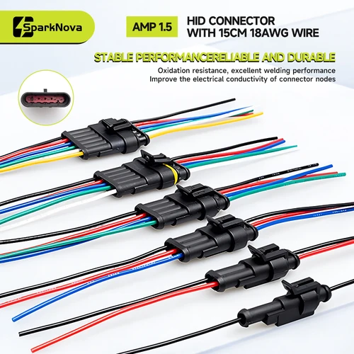 Imagen 2 del producto 1/5 juegos de conectores HID impermeables, conector de Cable eléctrico de coche de 1/6 pines, arnés de camión con Cable de 15CM para motocicleta y automóvil