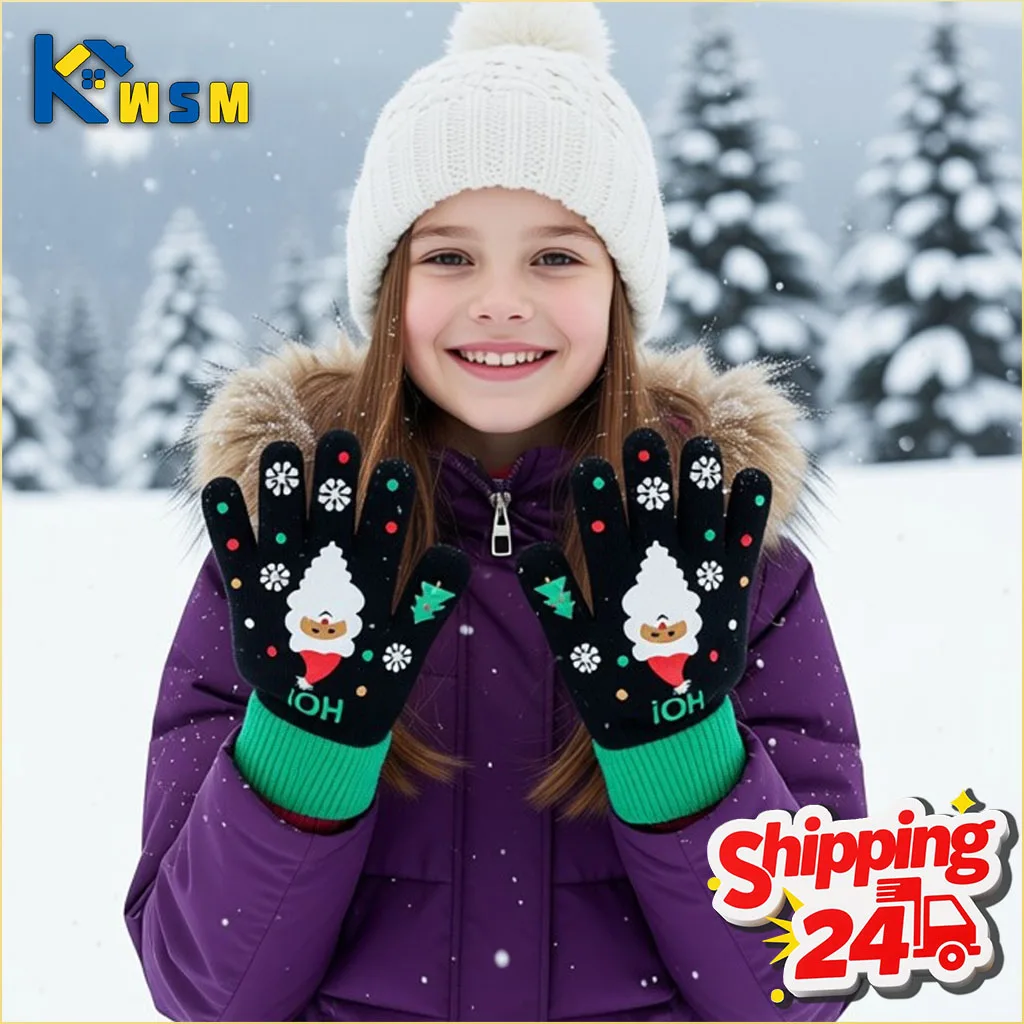 Warme Weihnachtshandschuhe aus Strick, Touchscreen, Fünf-Finger-Winterhandschuhe für Erwachsene und Kinder, weiches Thermo-Accessoire, perfektes Weihnachtsgeschenk