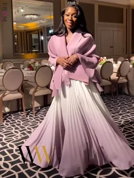 EGRM 그라디언트 Pleated 패션 2 조각 세트 여성 벨트 Batwing 슬리브 탑 a 라인 롱 드레스 우아한 파티 새로운 세트 32C1389