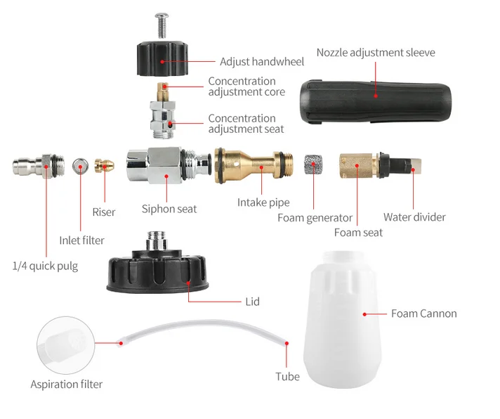 Adjustable Car Wash High Pressure Snow Foam Cannon Lance  With 1/4" Quick Connector Fitting