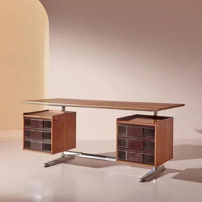 Desk solid wood computer desk designer stainless steel suspended desk