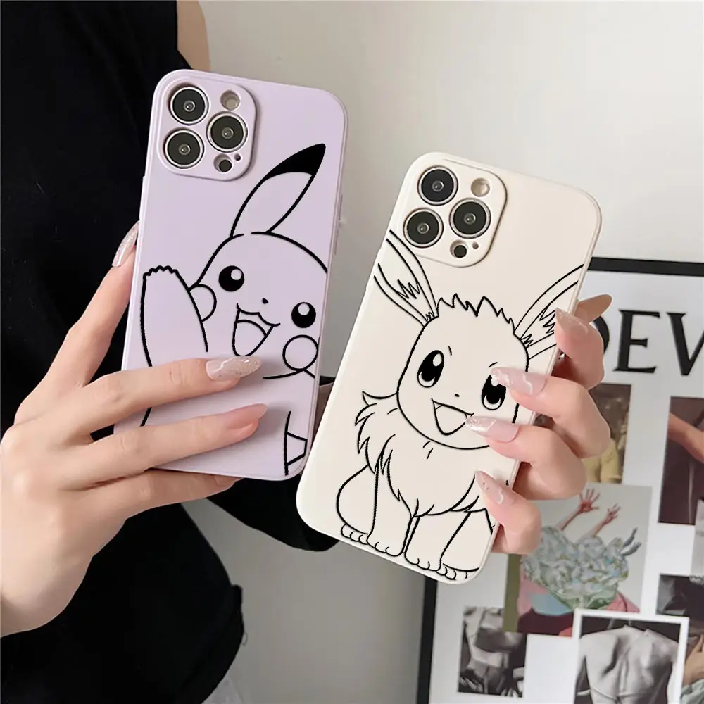 Pokemon Cartoon Line Phone Case For iPhone 16 15 14 11 Pro Max Cases For iPhone 13 12 Mini 16 Plus XS Liquid Silicone Back Cover