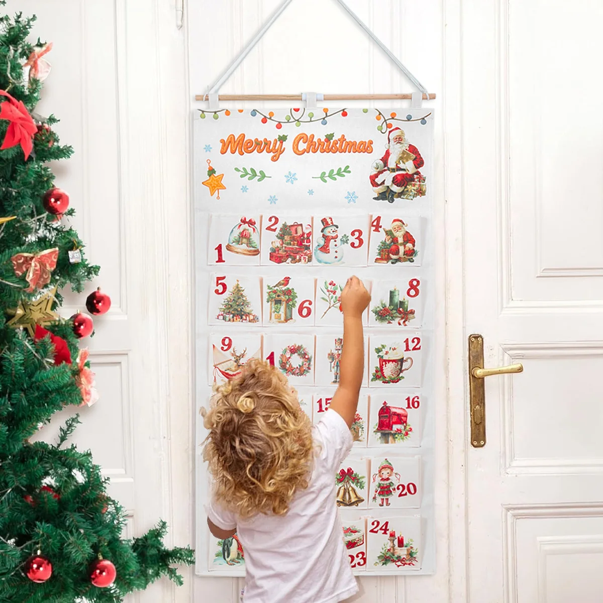 

Christmas Advent Calendar with 24Pockets Reusable Fabric Wall Hanging Bag Christmas Decorations Christmas Countdown Calendar