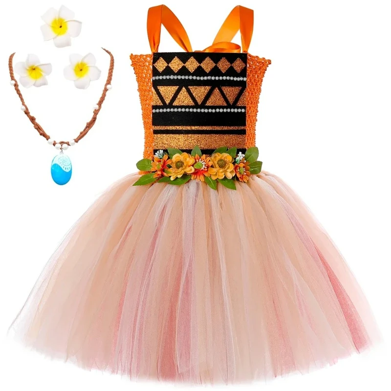 

Костюм Моаны для девочек, праздничное платье-пачка принцессы на день рождения с ожерельем, нарядная одежда для маленьких девочек, детское платье на Хэллоуин