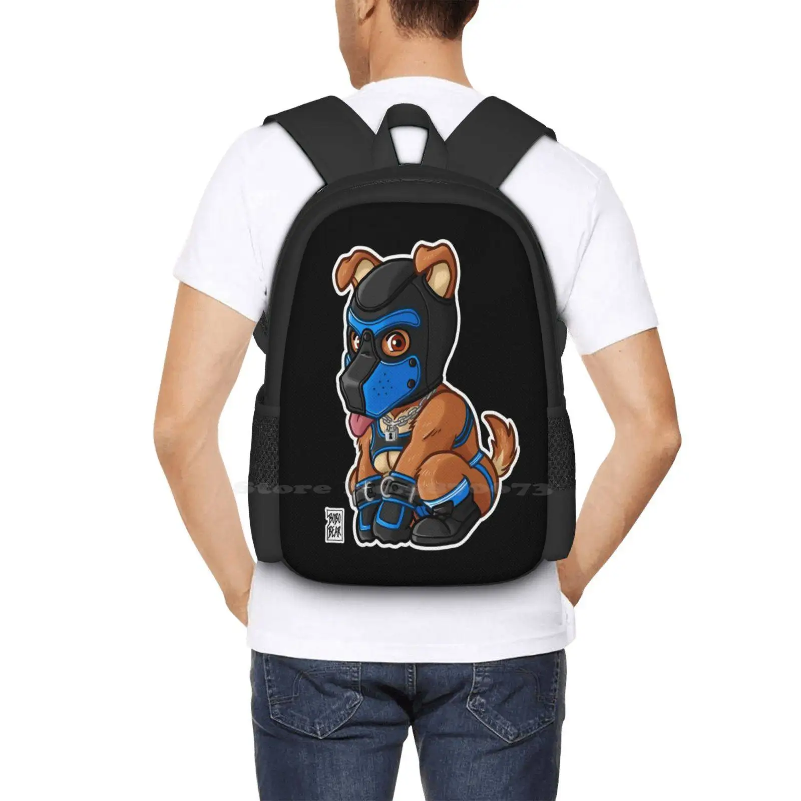 Playful Puppy - Blue Mask - Bearzoo Series Backpack For Student School Laptop Travel Bag Bobobearart Bobo Bear Bear Weekend Otte