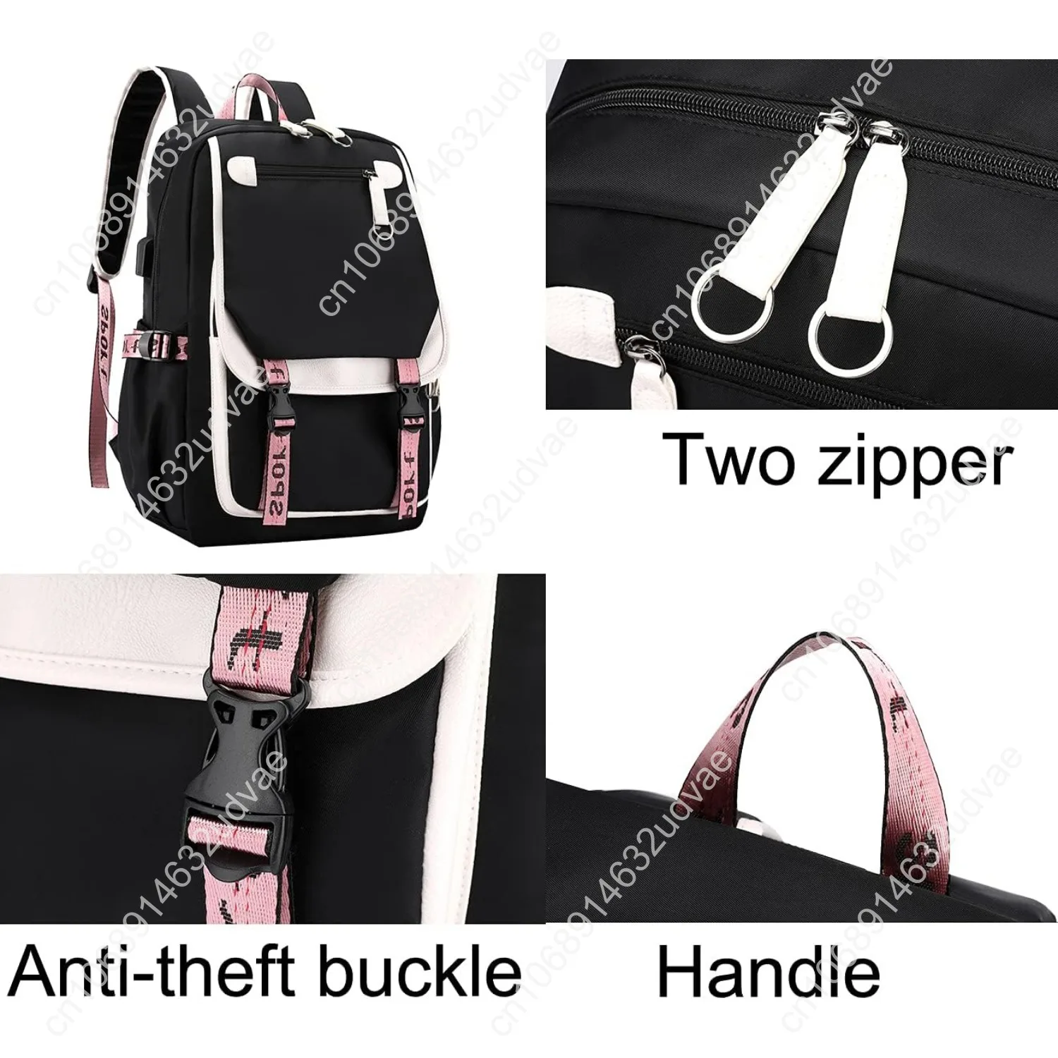 JiaYou Teenage Girls' Backpack Middle School Students Bookbag Outdoor Daypack with USB Charge Port (21 Liters, Black Pink)