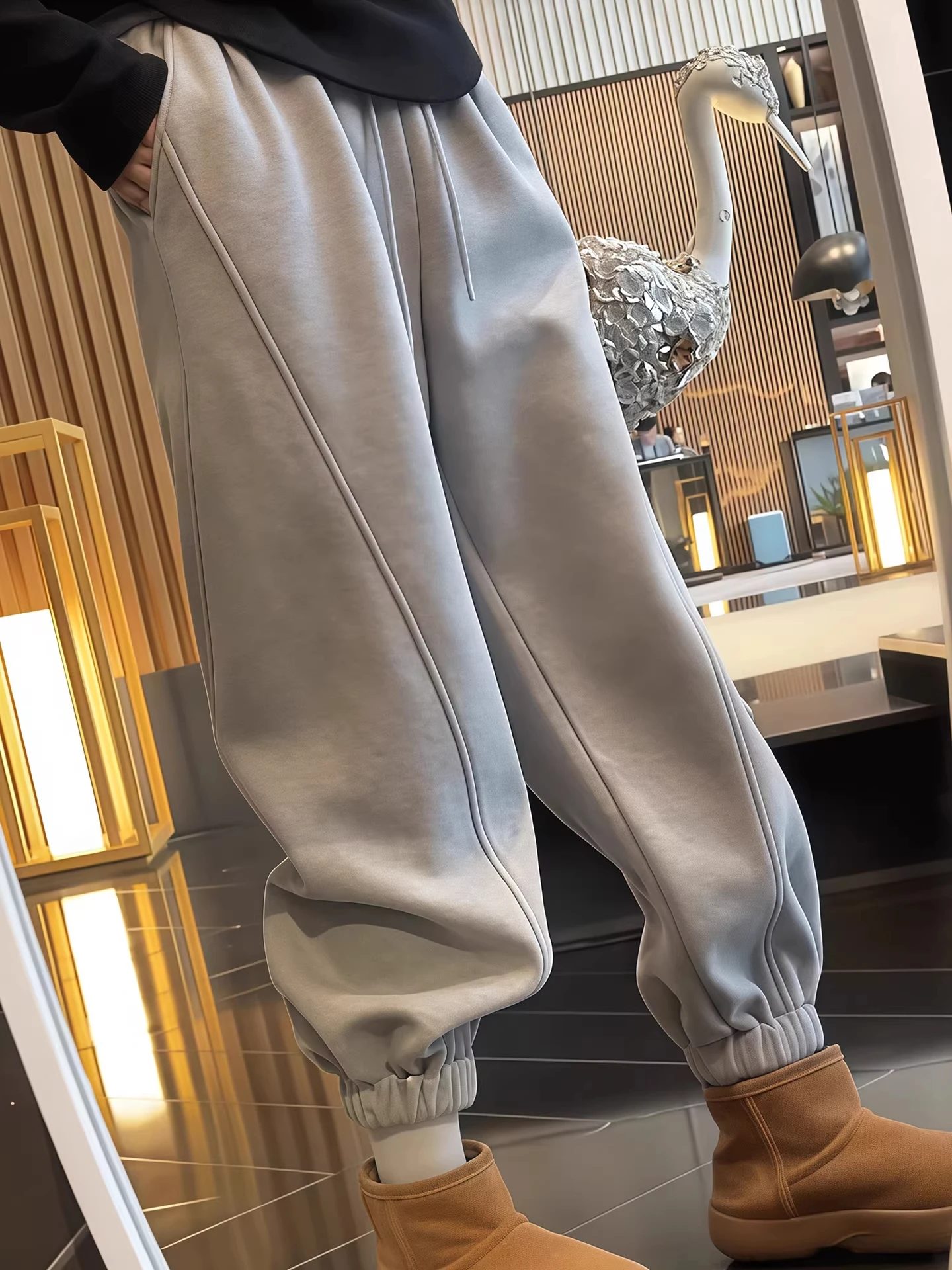 Pantalones Deportivos de Cintura Alta con Forro de Felpa para Mujer, Otoño Invierno, Nuevo Estilo, Talla Pequeña, Pantalones Casuales de Moda