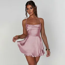 Women's Elegant Directional Design Dress 2024 Summer New Halter Satin Backless Tie A Swing Dress Short Dresses