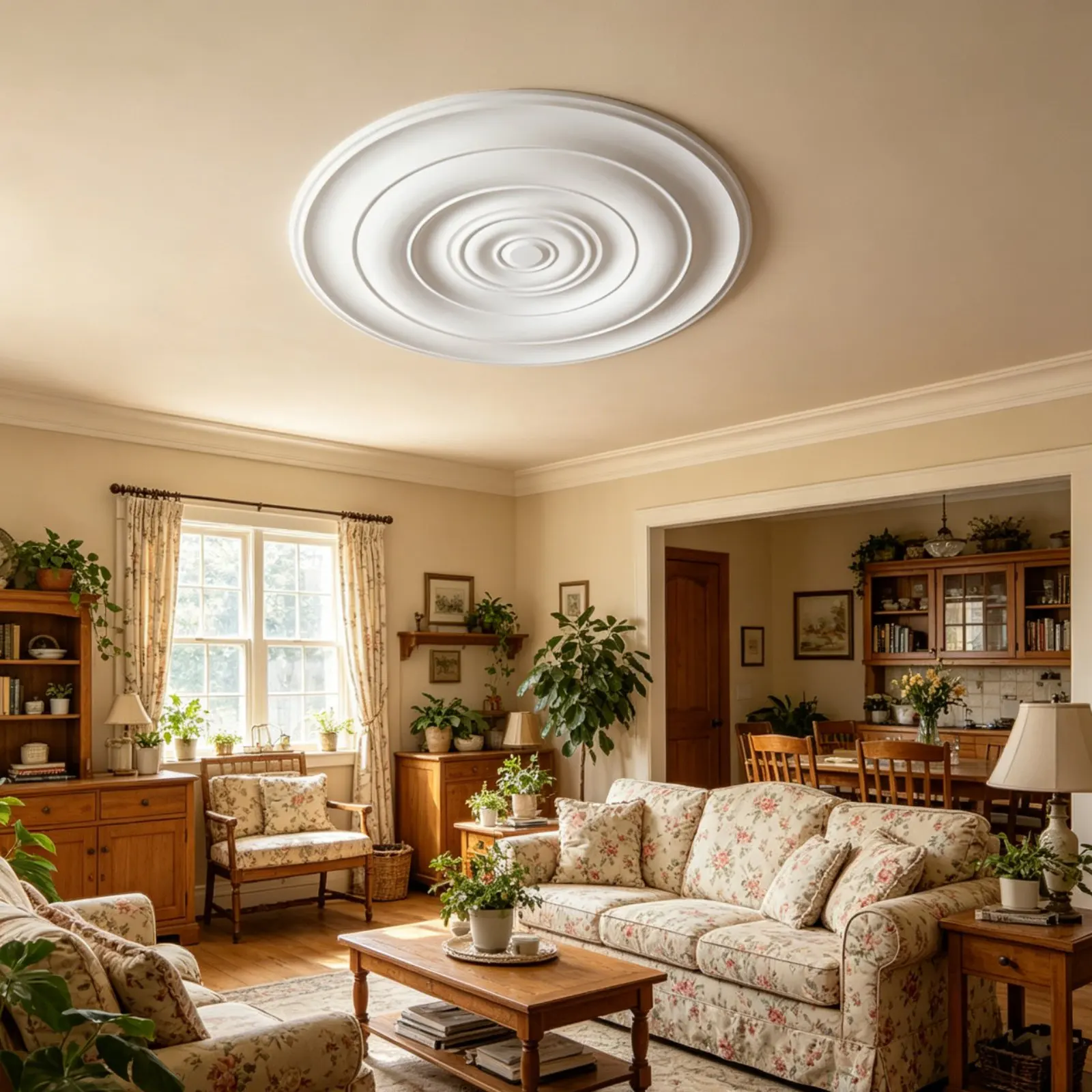 Round Ceiling Medallion European Design PU Ceiling Ornament Light Fixture Cover Plate Moisture-Proof Interior Decor Polished view 6