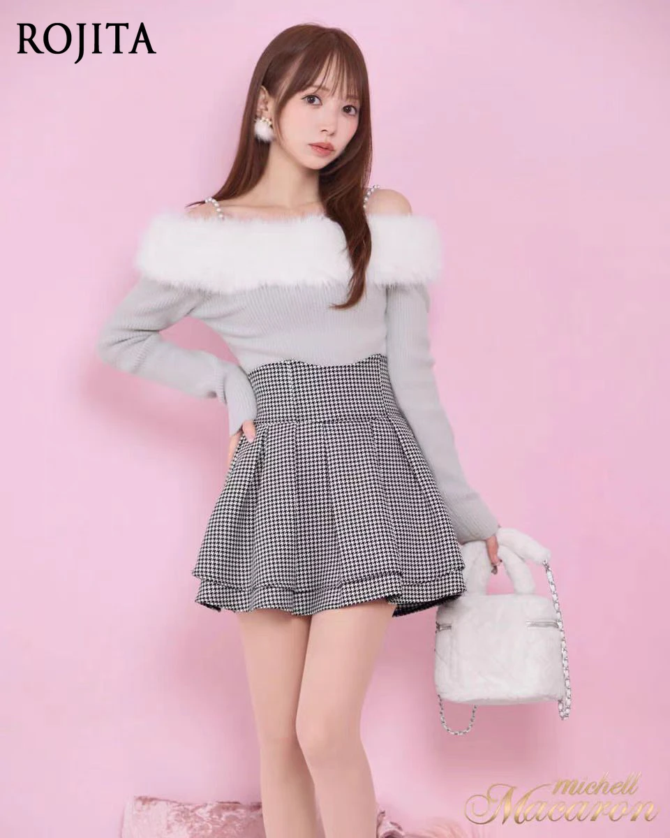 

Black and White Plaid Half Skirt Mass-Produced Sweet Slimming Half Skirt Women High Waist A Line Mini Skirt