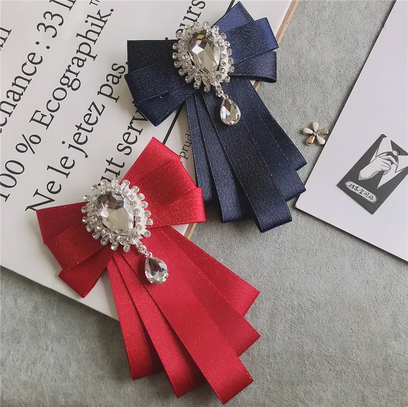 

Men Women's Bow Ties College Style Uniform Shirt Accessories Custom Adjustable Strap Handmade Ribbon Rhinestone Collar Flowers