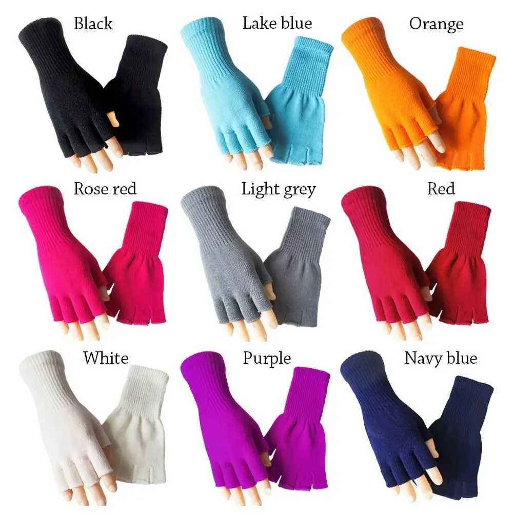 แฟชั่นหนาถักถุงมือเปิดนิ้วยืดหยุ่นยาวนวมอบอุ่นถุงมือครึ่งนิ้วคู่