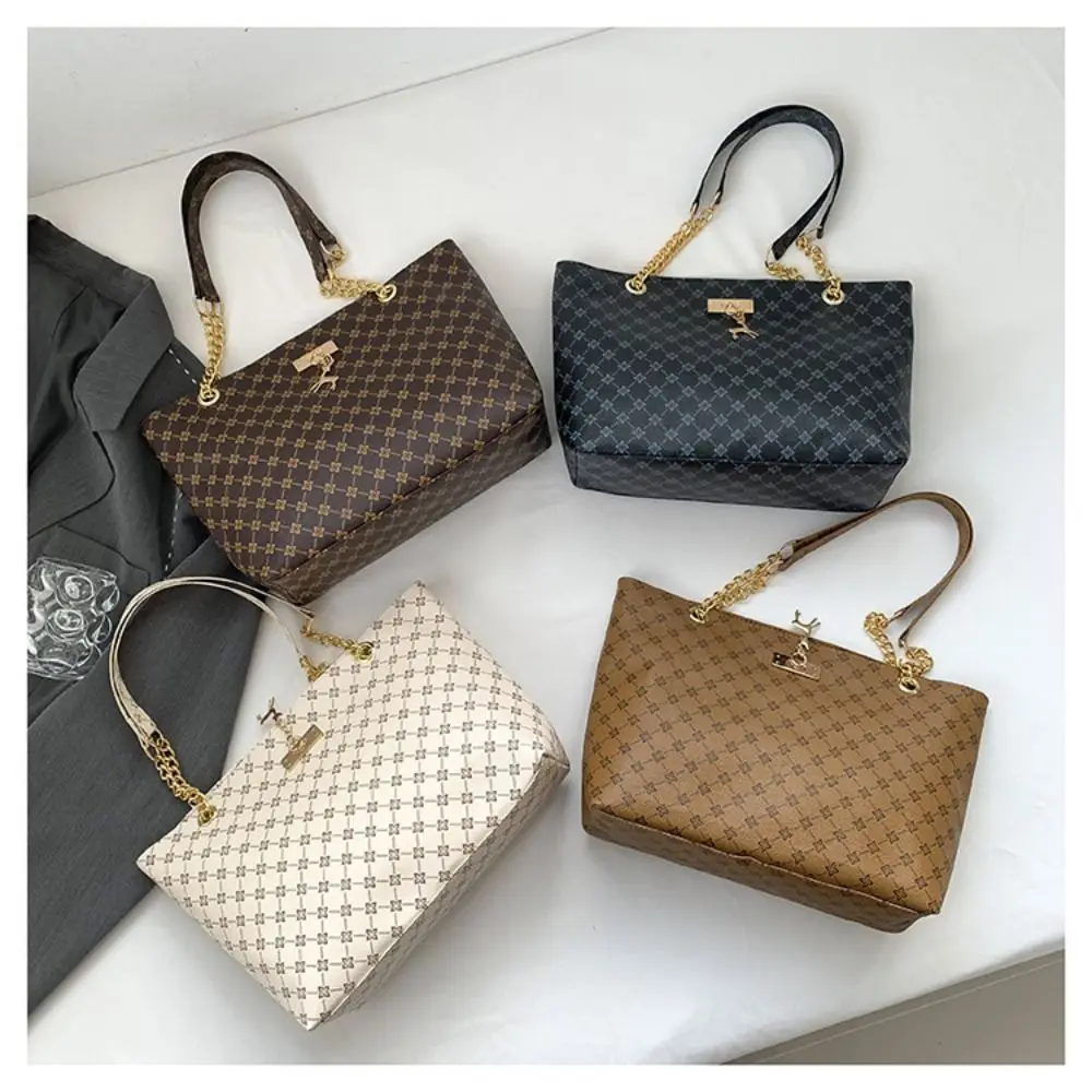 Durable PU Leather Shoulder Bags Large Capacity Printing Shopping Bag Handbags Women image 4