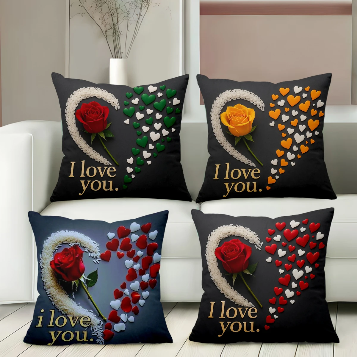I love you Rose and Heart Pattern Decorative Pillows Polyester pillowcase, sofa decorative cushion cov Headboard Pillow