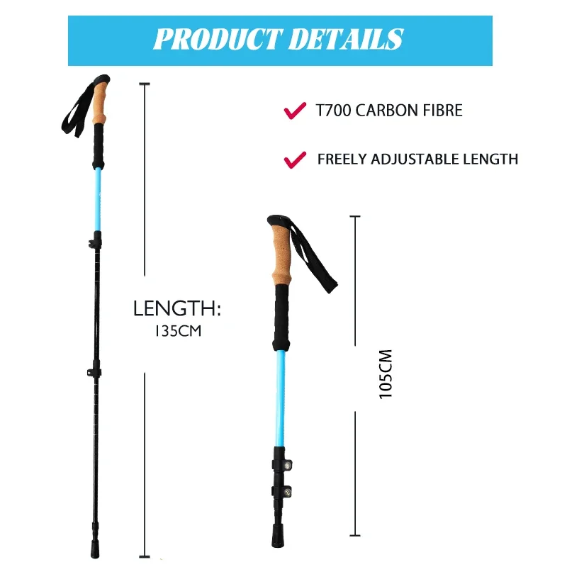 HOT! Portable Trekking Pole Carbon Fiber Ultralight Walking Stick Climbing Stick Pole Alpenstock