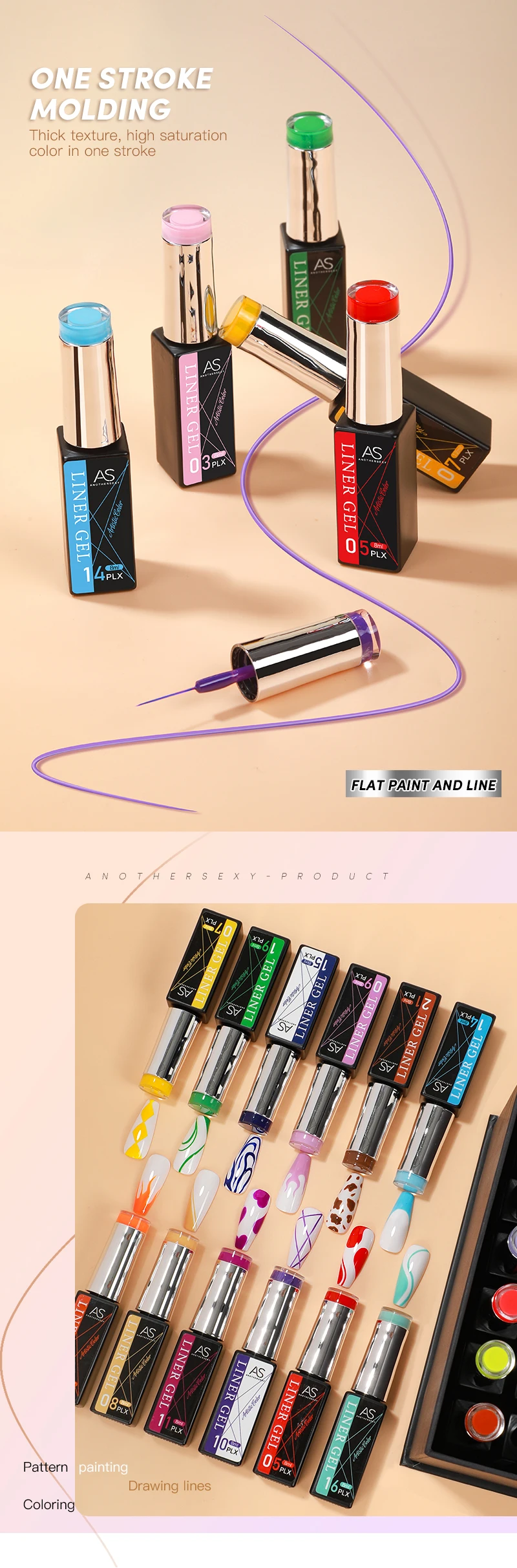 AS Solid Line Gel-Nagellack, nicht im Set, 24 Farben, für Maniküre, Zeichnung, Nagellack, DIY-Malerei, Lack, reiner Liner, Nägel, Kunstgel – Detail 4
