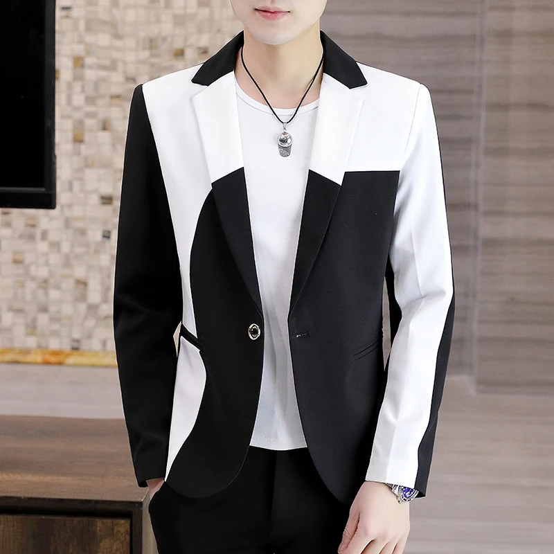 Blazer Men's Fashion Gentleman Business Outdoor Travel Color Matching Wedding Slim-fit Korean Trend Handsome Youth Casual Blazer