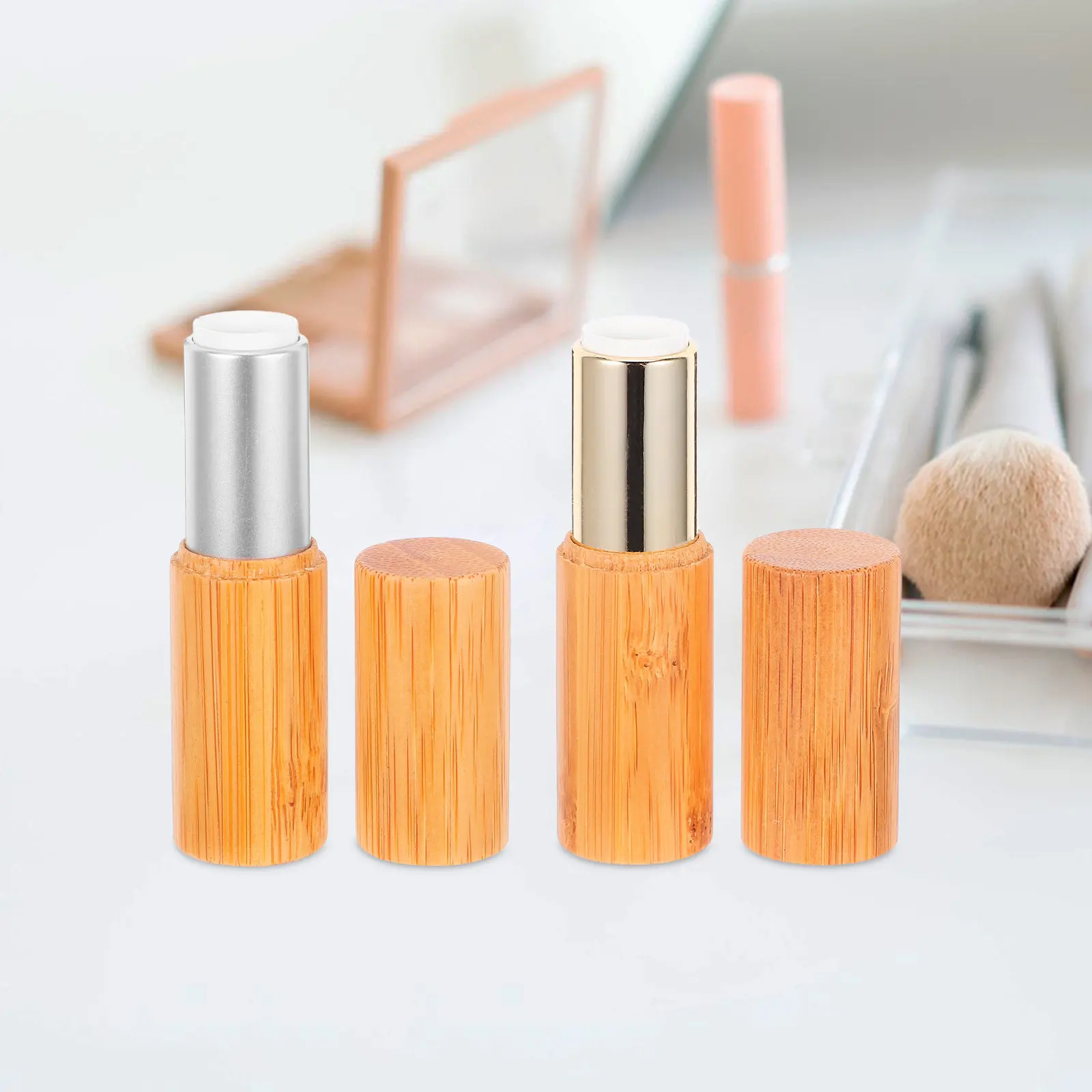 2 szt. bambusowych tubek na balsam do ust 3. Puste pojemniki na błyszczyk DIY do ręcznie robionych balsamów do ust, złote, srebrne