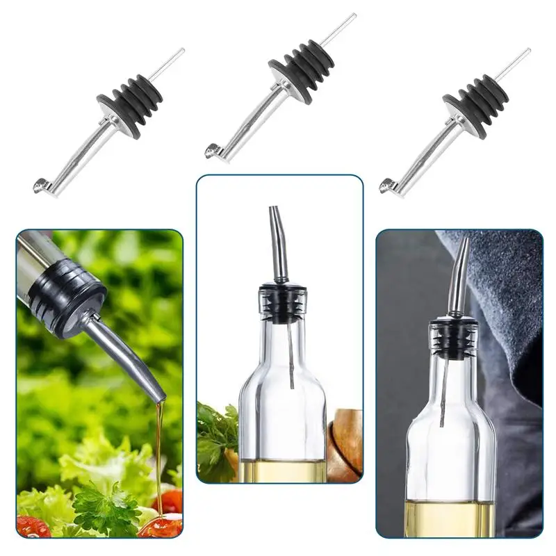 Aço inoxidável Pourer Garrafa com Tampas, Azeite Livre Flow Pourers, Vinho Dispenser Bico, Capas e Rolhas, 6PCs