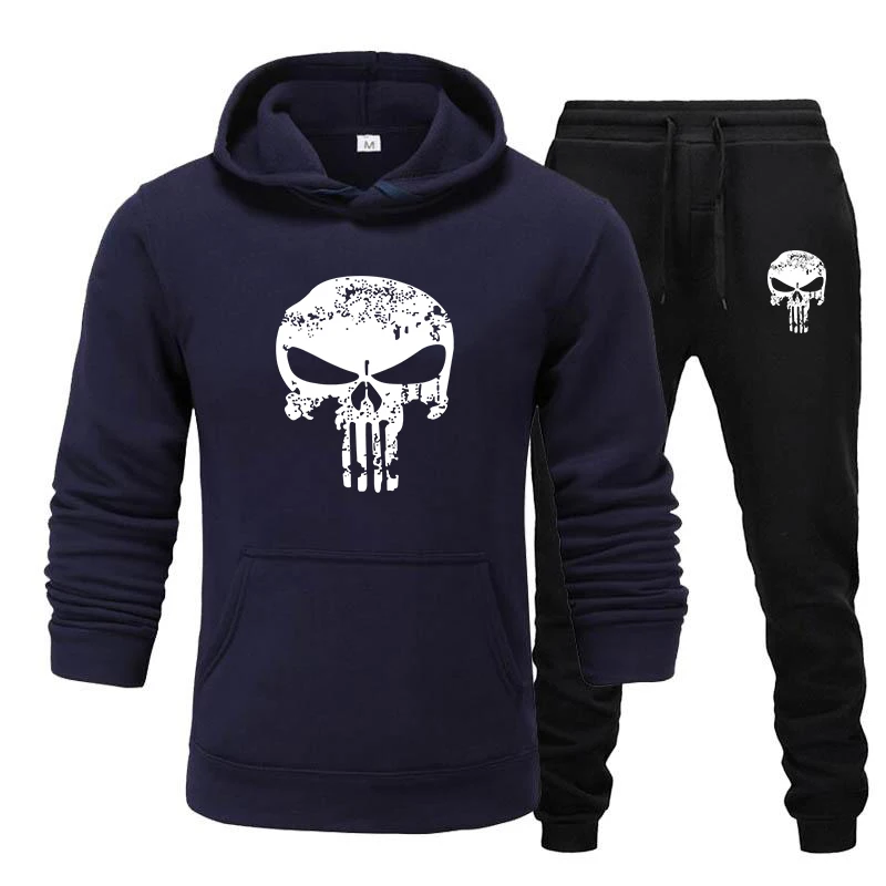 

Hooded sweatshirt+sweatpants running men's two-piece sportswear suit Skull brand 2024 autumn and winter casual fashion loose top