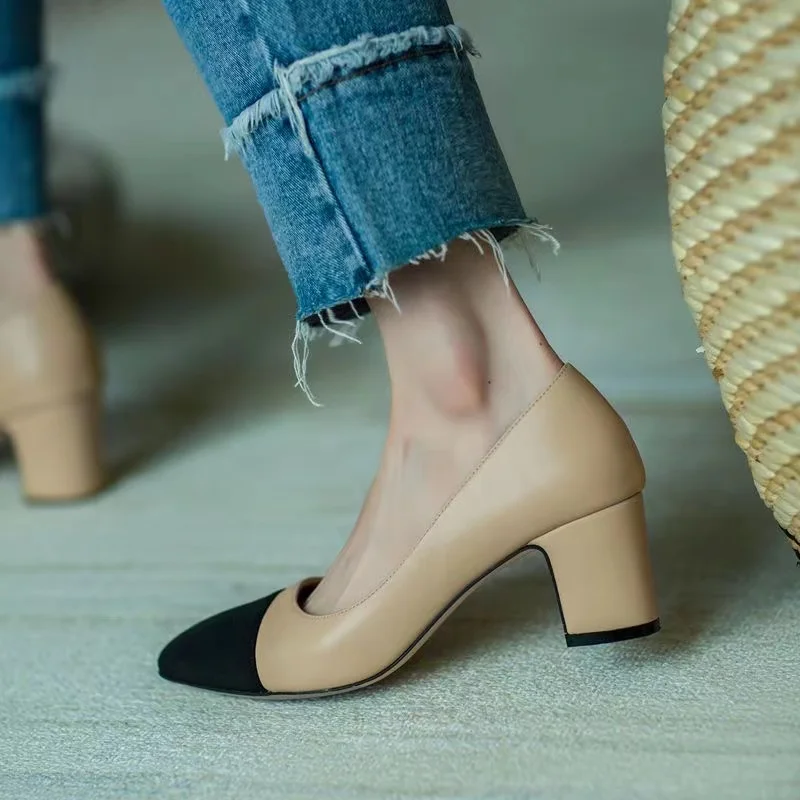 Retro High Heels Sandals For Women Dress Shoes Closed Square Toe Mules Elegant Low Heels Pumps Wedding Shoe Casual Flat Shoes 42