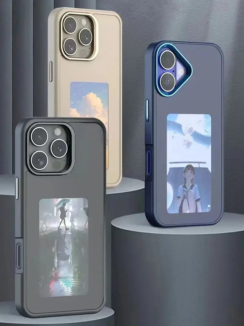 

NFC Smart E-ink Экран Чехол для телефона для iphone 13 14 15 16 17 Pro Max DIY Фото Персонажи аниме Мальчик Девушка Силиконовый чехол для телефона