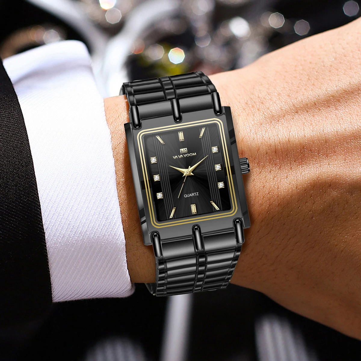 Relogios Masculino Luxury Business Watch Fashionable Square Gold Water Diamond Stainless Steel Quartz Movement Original Watches