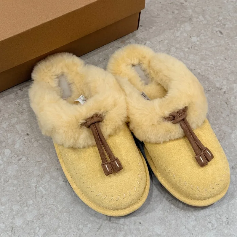 Autumn and winter new fur slippers, women's fur integrated warm and non slip cotton slippers for home and outdoor wear